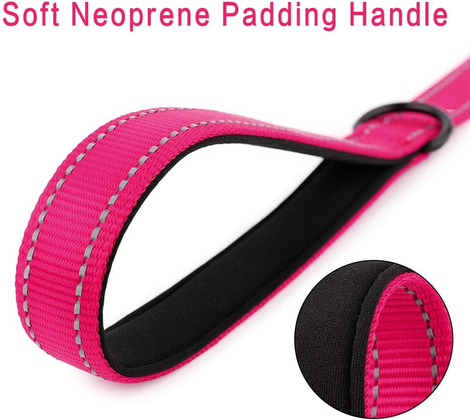 PLUTUS PET Short Training Dog Leash with Padded Handle for Medium Large Big Dogs,18 Inch Heavy Duty Strong Traffic Leash with Carabiner Clip for Climbing Walking or Guiding Blind（18”，Pink