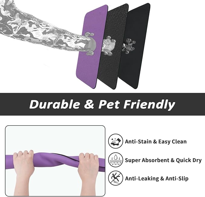 HotLive Dog Food Mat - Absorbent Cat Mat for Food and Water, No Stains Pet Feeding Bowl Mat, Easy to Clean Pet Placemats, Quick Dry Dog Water Dispenser Mat for Messy Drinkers | Purple 18"x34"