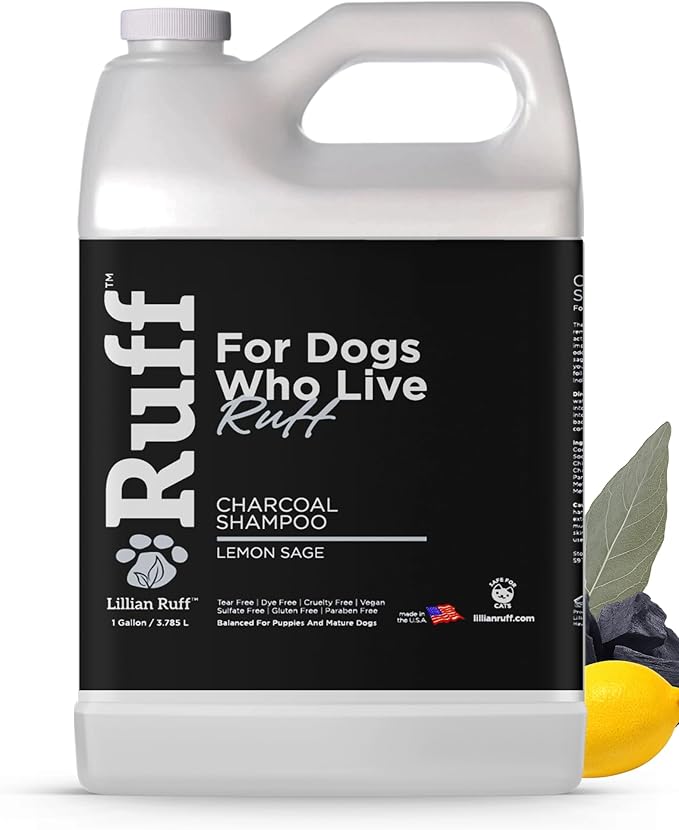 Ruff by Lillian Ruff Activated Charcoal Pet Shampoo – Lemon Sage – Deep Cleanser, Deodorizer & Stain Remover – Hydrates Dry Itchy Skin – Puppy & Dog Safe – USA Made (Gallon)