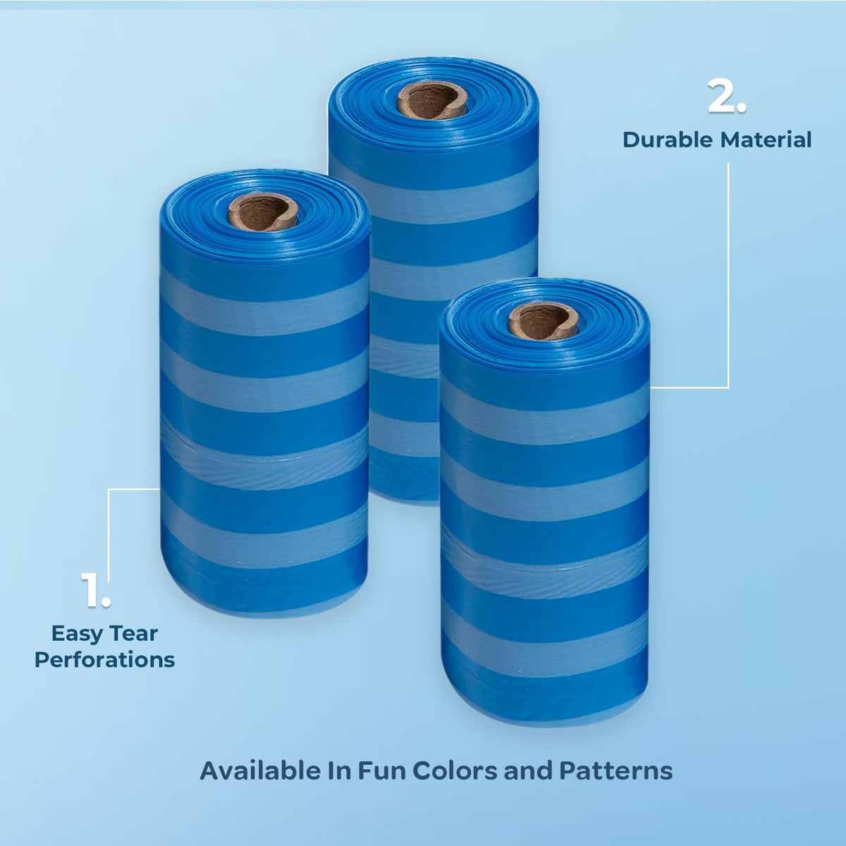 Best Pet Supplies Dog Poop Bags (240 Bags) for Waste Refuse Cleanup, Doggy Roll Replacements for Outdoor Puppy Walking and Travel, Leak Proof and Tear Resistant, Thick Plastic - Blue Strips