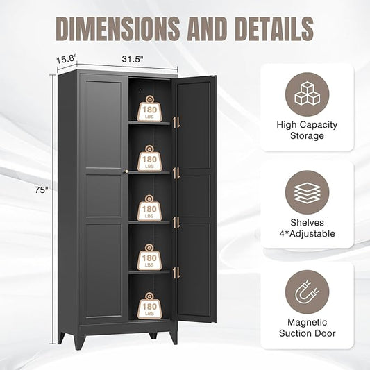 Yizosh Metal Pantry Cabinet, Cupboard