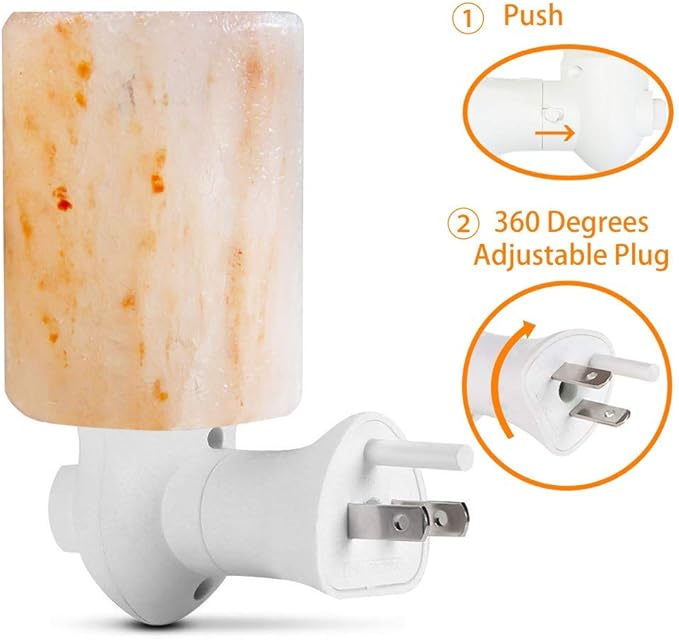 Himalayan Salt Lamp Plug in Night Light 2 Pack, 360 Degree Adjustable Wall Plug & Extra 4 Replacement Bulbs Bathroom Bedroom Night Light, Pink Crystal Rock Salt Hand Crafted Cylinder Size