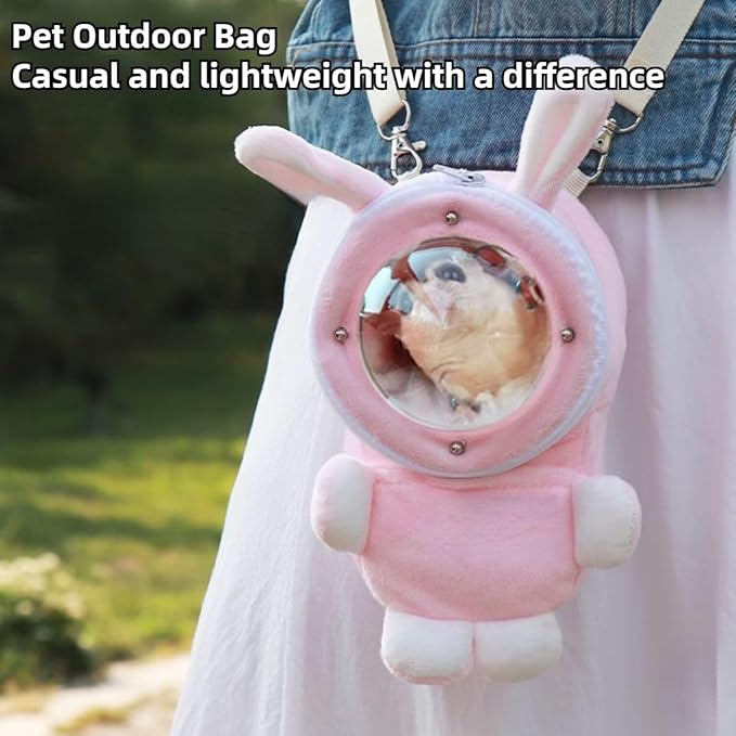 Sugar Glider Bonding Pouch Bonding Pouch Carry for Rat Syrian Hamster Hedgehog Small Pocket Pets, Gerbil Travel Bag Cute Bunny-Shaped Outing Bag with Large Transparent Window (Grey,Large)