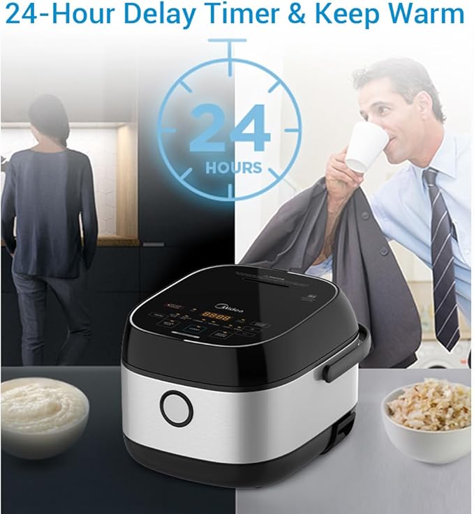 Midea 3L Rice Cooker with Steamer Basket, 6-Cup Uncooked Capacity, Induction