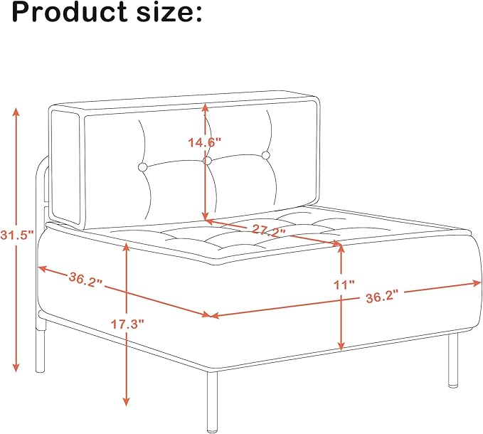 MCombo Modular Sofa Couch with Removable Cushion, Accent Sofa Chair, Upholstered Sofa for Living Room, Apartment, Office (Blue, Middle Seat)