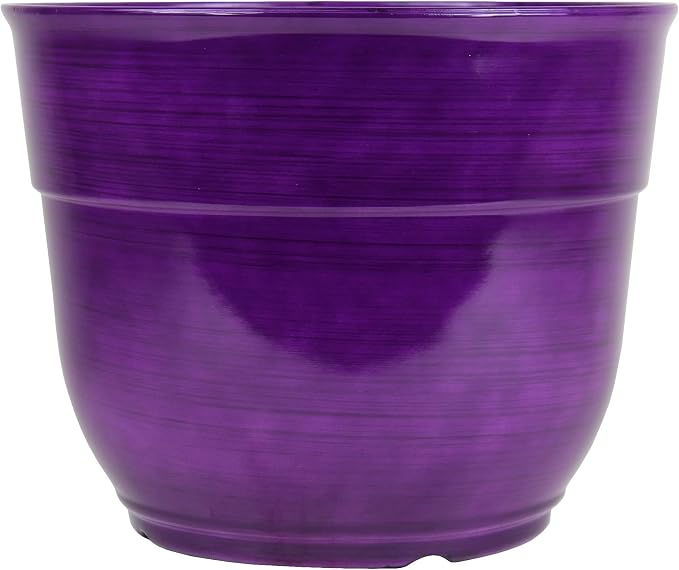 Garden Elements Indoor/Outdoor Glazed Brushed Happy Plastic Planter, Large, Dark Purple, 15" (Pack of 2)