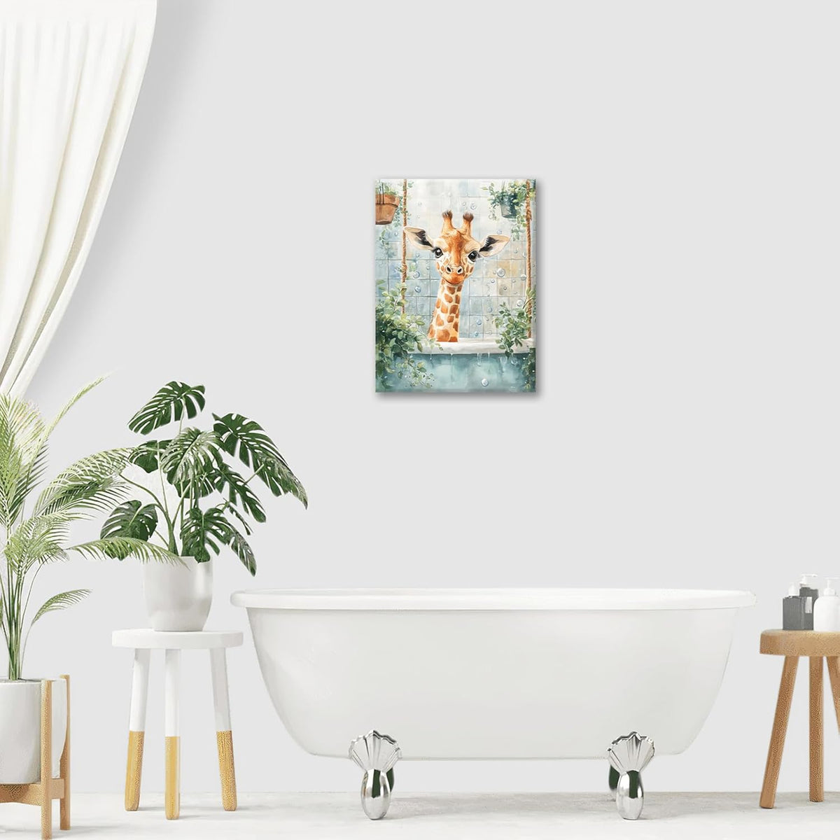 Bathroom Funny Giraffe Pictures Wall Art, Watercolor Giraffe Bathroom Wall Decor, Animal Framed Painting Canvas Artwork for Living Room Decorations 20"L x 16"W