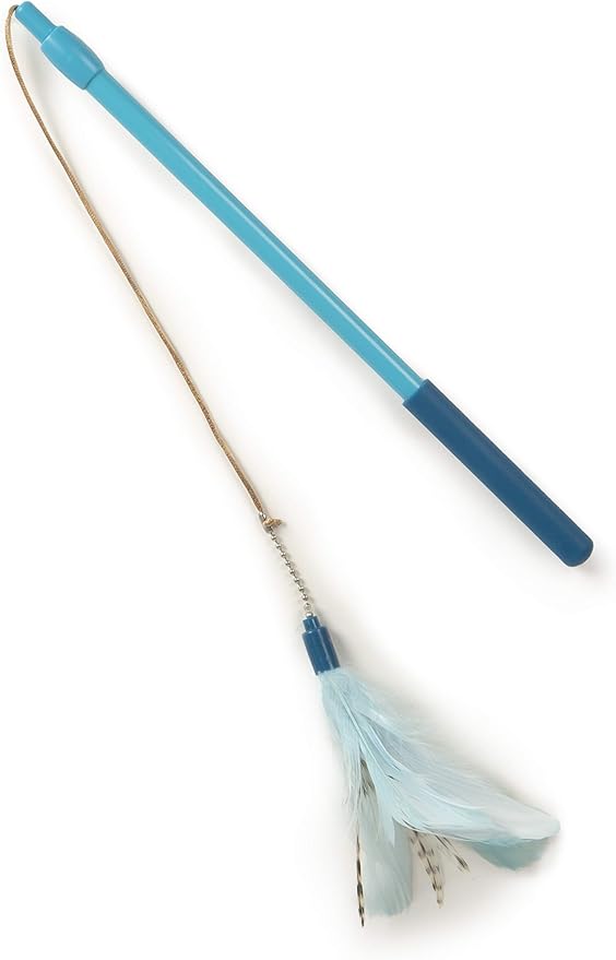 SmartyKat Frisky Flyer Feather Wand Cat Toy, Extendable Up to 24" - Blue, One Size