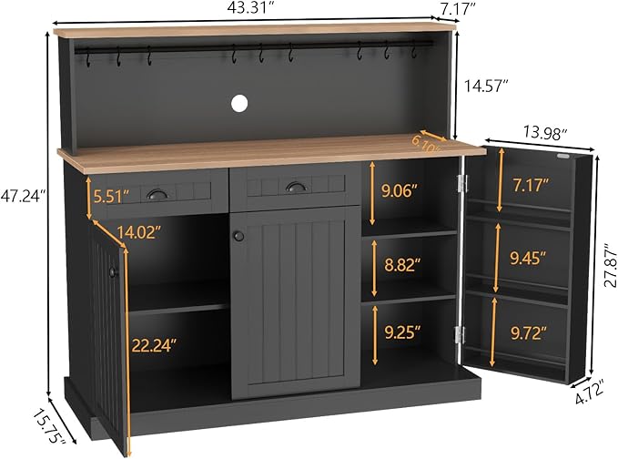 Sideboard Buffet Cabinet with 2 Drawers, Farmhouse Kitchen Pantry with