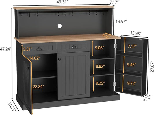 Sideboard Buffet Cabinet with 2 Drawers, Farmhouse Kitchen Pantry with