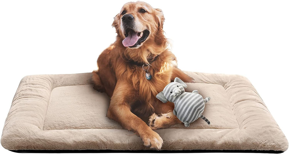 Dog Beds Crate Pad for Large Dogs Ultra Soft Dog Crate Bed Washable & Anti-Slip Kennel Pad for Dogs Cozy Sleeping Mat,Cream 42inch