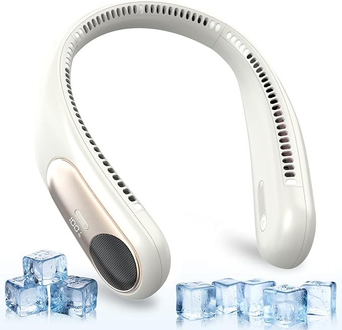 Portable Neck Fan, Personal Wearable Bladeless Fan, LED Display, 6000mAh USB
