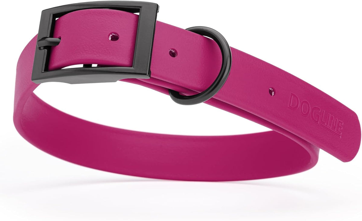 Dogline Biothane Waterproof Dog Collar Strong Coated Nylon Webbing with Black Hardware Odor- Proof for Easy Care Easy to Clean High Performance Fits Small Medium or Large Dogs, Magenta Pink