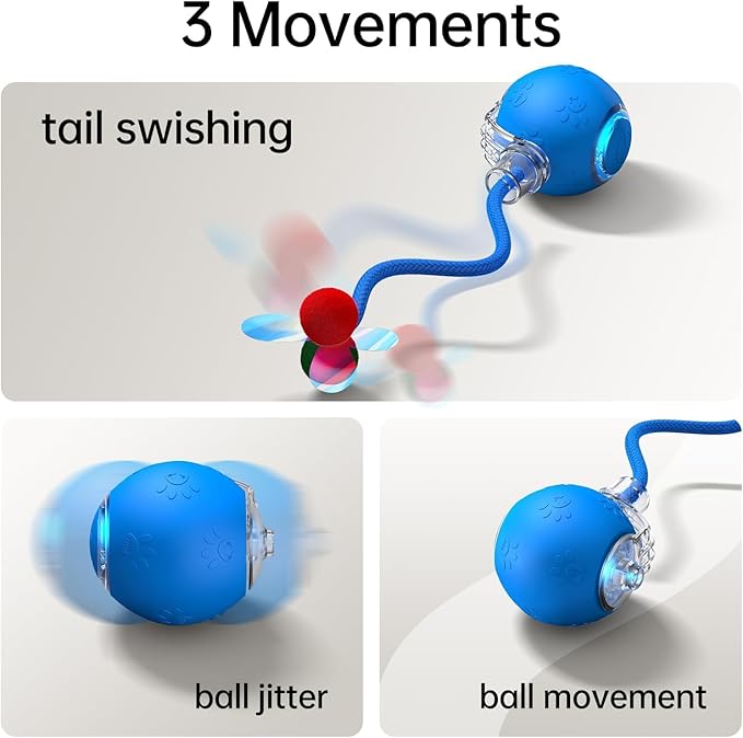 Interactive Cat Toys for Indoor Cats - Kitten Toy with Speedy Tail 2.0, Automatic Cat Toys for Bored Indoor Adult Cats, Motion-Activated, 2025 New Upgraded, USB Rechargeable (Blue)