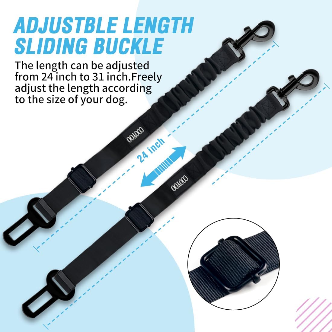 COOYOO Dog Seat Belt, Durability Retractable Dog Car Harness Adjustable Dog Seat Belt for Vehicle Nylon Pet Safety Seat Belts Heavy Duty & Elastic