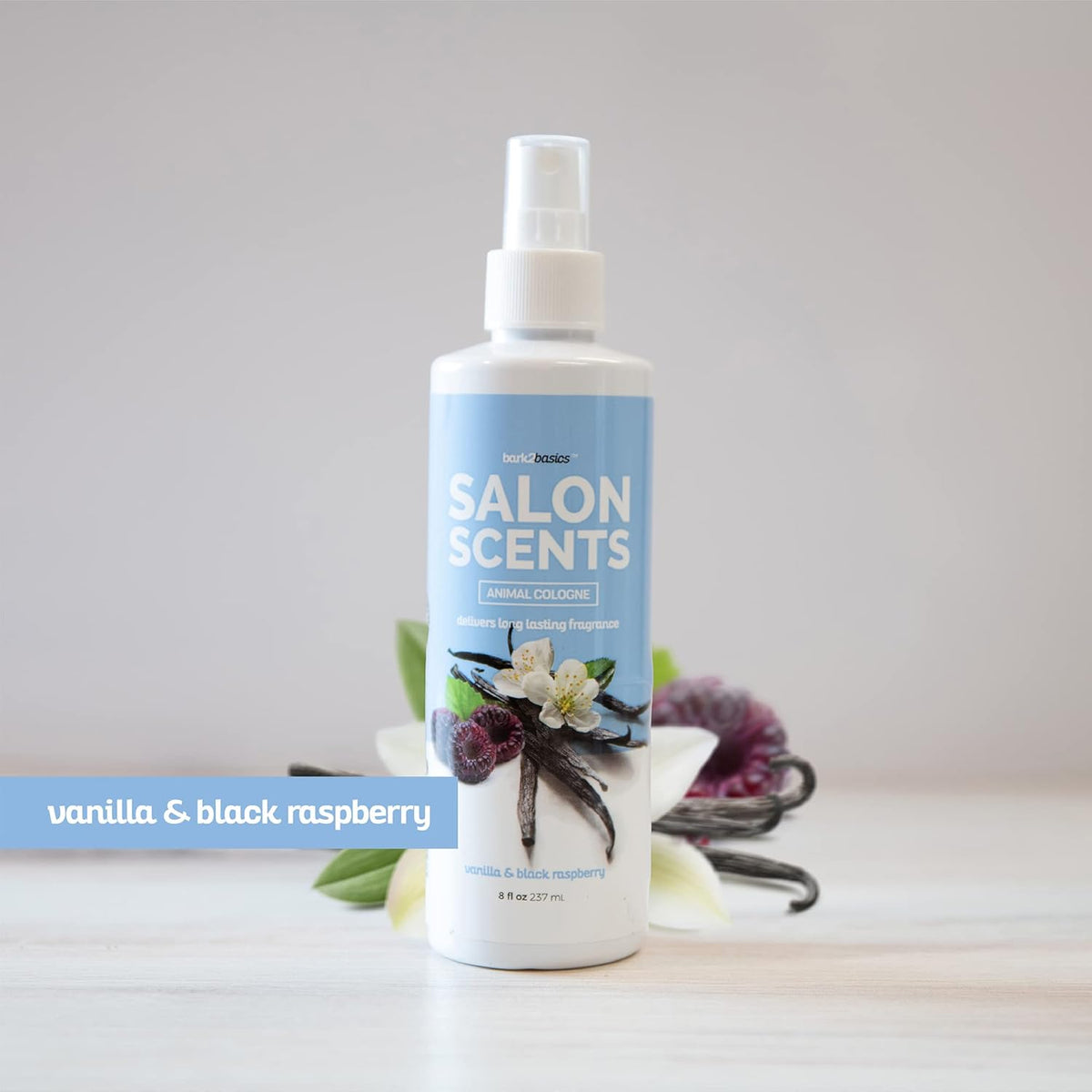 Bark2Basics Salon Scents Pet Grooming Cologne - 8 oz, Natural Professional Groomer Perfume for Dogs and Cats, Long Lasting, Deodorizing, (Vanilla Black Raspberry)