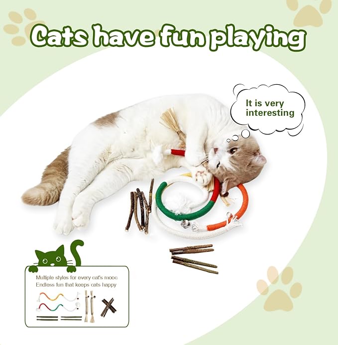 Catnip Chew Toys for Cats, 12 Pack Cat Toys with Silvervine Sticks, Natural Silvervine Stick Cage Balls & Bell Balls for Indoor Cats