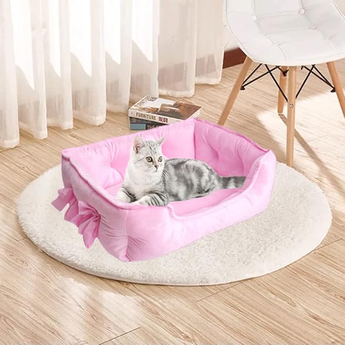 pawstrip Cute Princess Dog Bed Pink Puppy Bed for Small Dogs Breathable Cat Couch Bowknot Pet Cushion Comfortable Kitten Nest Girl Doggy Sofa, Waterproof Bottom (Pink)