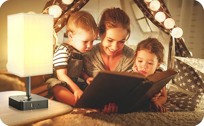 cozoo Bedside Table Lamp with 3 Levels Brightness,Dimmable Table Lamp with USB C+A Charging Ports,2 AC Outlets,Nightstand Lamp White Shade,Touch Bedroom Lamp for Living Read Work