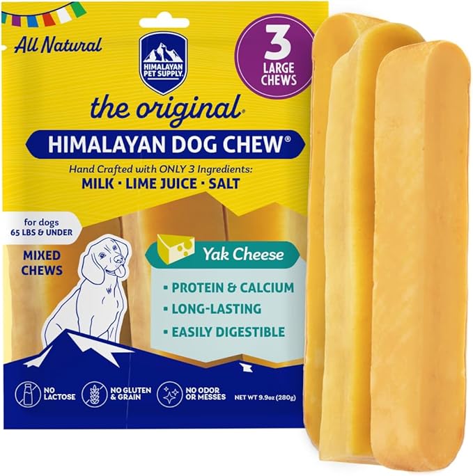 Himalayan Dog Chew Original Yak Cheese Dog Chews, The Better-For-You Chew, 100% Natural, Long Lasting, Healthy Safe Dog Treats, Lactose & Grain Free, Protein Rich, For Dogs 65 Lbs & Smaller, 3-Count