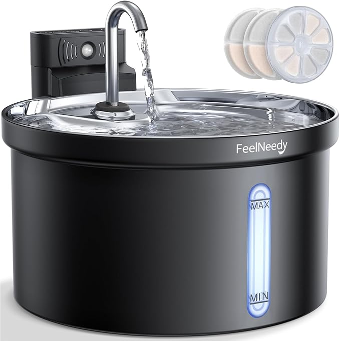 Wireless Cat Water Fountain [Water & Battery Separation] FEELNEEDY 4000mAh Battery Operated Cat Fountain, Cordless Pet Fountain with Motion Sensor for Cats Dogs-3.5L/118oz