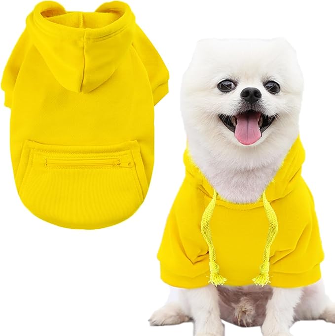 Jecikelon Pet Dog Cold Weather Coat with Pocket Winter Dog Hoodie Warm Puppy Clothes for Small Dogs Chihuahua Clothing (Small, Y02-Yellow)