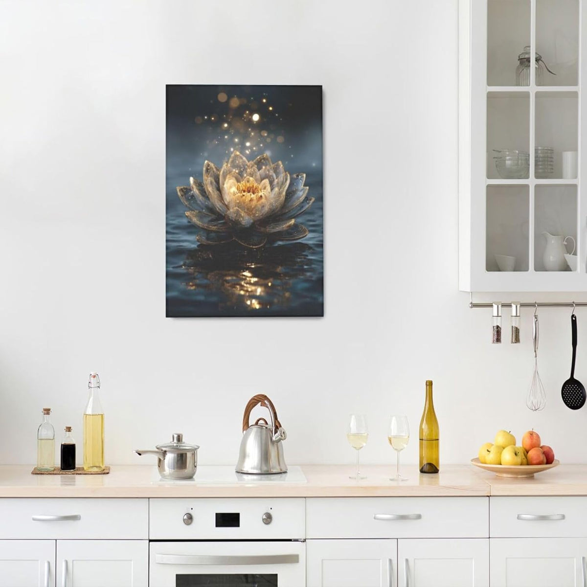 Zen Lotus Canvas Wall Art Mystical Lotus Bloom in Water Aesthetic Pictures Wall Decor Modern Meditation Spiritual Painting Print Framed Artwork Decorations Gifts for Yoga Spa Room Bathroom 16"x24"