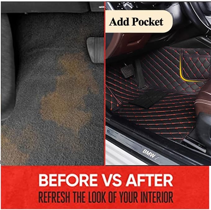Red Floor Mats Personalized Text/Add Photo Customized Car Mats Red Leather Floor Liner Custom Fit Car, SUV, Sedan, Sports Vehicles, Electric Vehicle, Pickup, Truck
