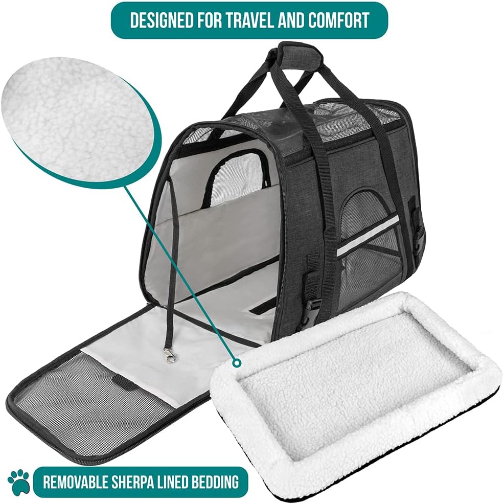 PetAmi Airline Approved Pet Carrier for Cat, Soft Sided Dog Carrier for Small Dog, Cat Travel Supplies Accessories Indoor Cats, Ventilated Pet Carrying Bag Medium Kitten Puppy, Large Heather Dark Gray