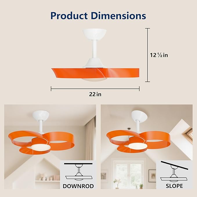 FANX 22 Inch Ceiling Fan with Light and Remote, Quiet DC Motor, Dimmable LED