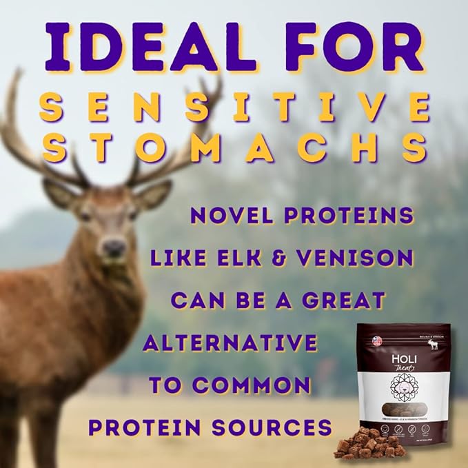 HOLI Freeze Dried Elk and Venison Dog Food Topper - 96% Meat, Wild Caught Free Range - Freeze Dried Dog Food Flavor Enhancer for Picky Dogs – 100% All Natural - 3oz