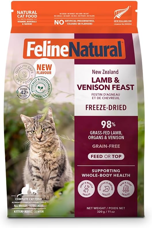Feline Natural Grain-Free Freeze-Dried Cat Food, New Zealand Lamb & Venison 11oz