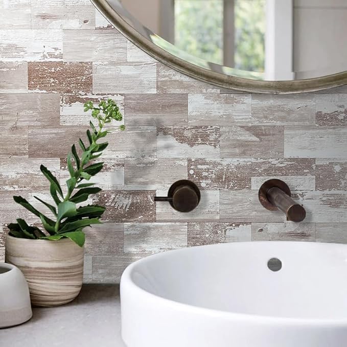 AULIGET 100 Piece Peel and Stick Backsplash PVC Tile, 3 Inch x 6 Inch Brown