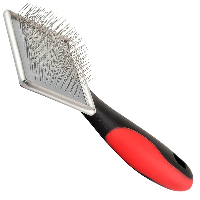 Jeffers Non-Slip Slicker Brush for Pets – Small Size, Soft Pins, Red & Black – Detangling Grooming Tool for Dogs & Cats with Short, Long, Thick & Curly Coats – Comfortable Grip Pet Comb