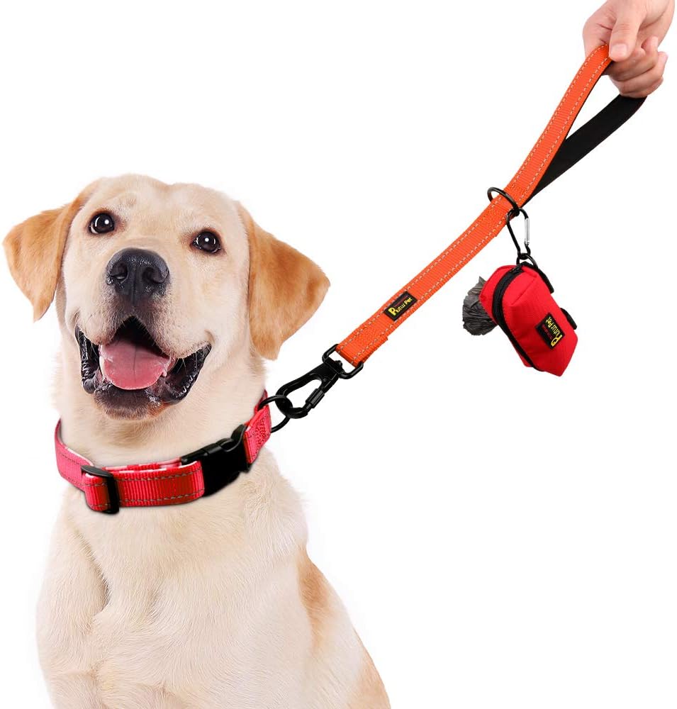PLUTUS PET Short Training Dog Leash with Padded Handle for Medium Large Big Dogs,18 Inch Heavy Duty Strong Traffic Dog Leash with Carabiner Clip for Climbing Walking or Guiding Blind（18”，Orange