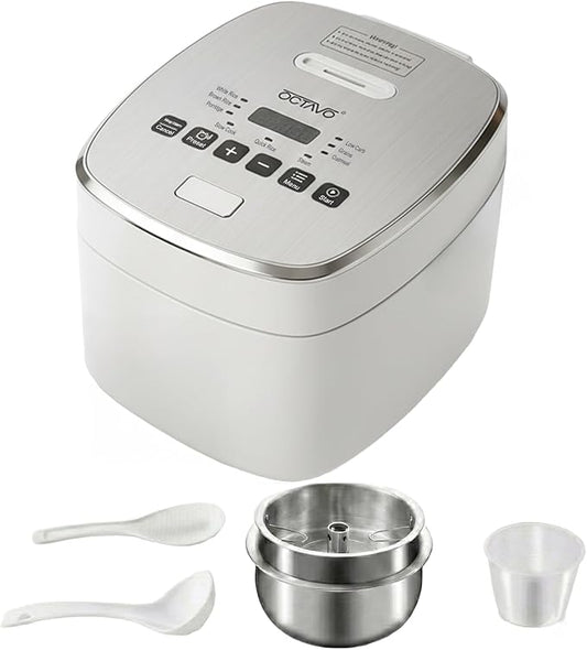 OCTAVO Low Carb Rice Cooker, 5-Cup Uncooked Stainless Steel Inner Pot, Low