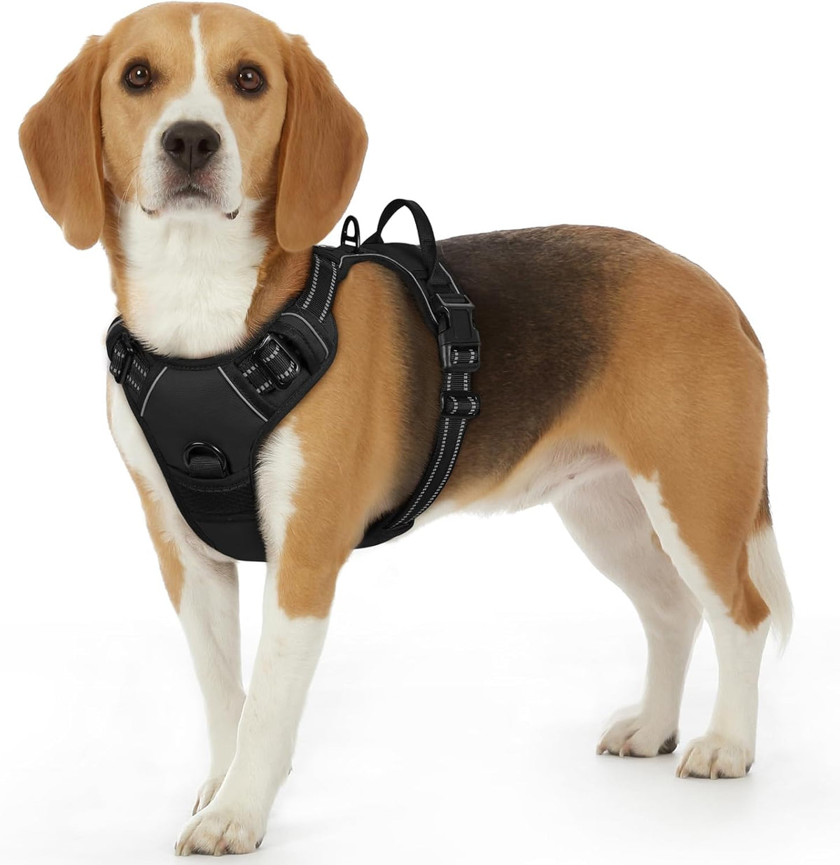 Eagloo Dog Harness Small Sized Dog, No Pull Service Vest with Reflective Strips and Control Handle, Adjustable and Comfortable for Easy Walking, No Choke Pet Harness with 2 Metal Rings, Black, S