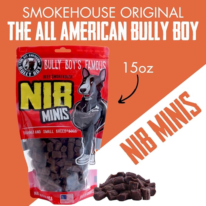 Bully Boy's Famous Mini Beef Training Nibs Dog Treats | Free from Wheat, Corn, Soy, or Gluten | USA Sourced Ingredients | with Smokehouse Beef | Made in Utah | 15 oz - 3 Pack