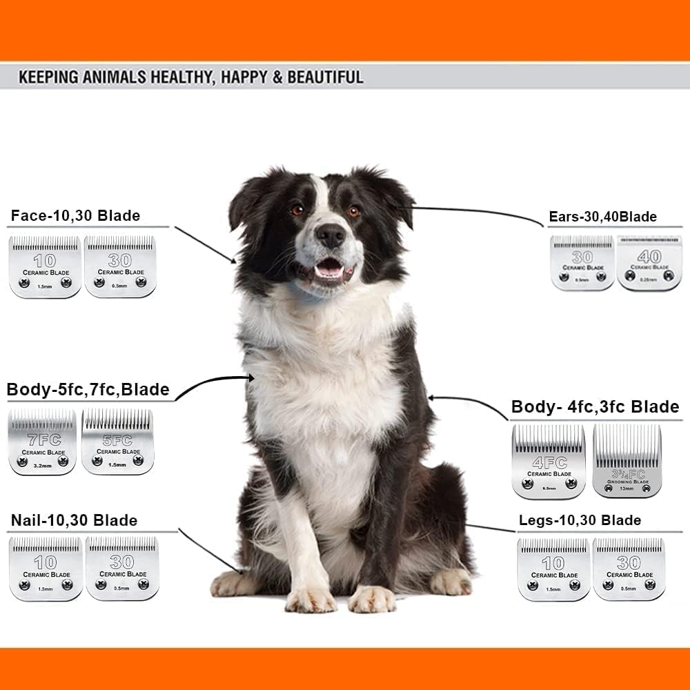 3pcs 7FC Blades Dog Grooming Replacement Blades Compatible with Andis Dog Clipper,Ceramic Blade & Stainless Steel Blade