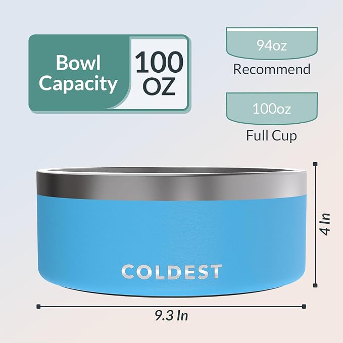 Coldest Dog Bowl - Anti Rust Metal, Non Slip, 3 Layers Insulated Stainless Steel Dog Bowls - Spill Proof & Heavy Duty - Water Bowl for Dogs, Cats & Pets, Dish Washer Safe (100 oz, Celestial Blue)