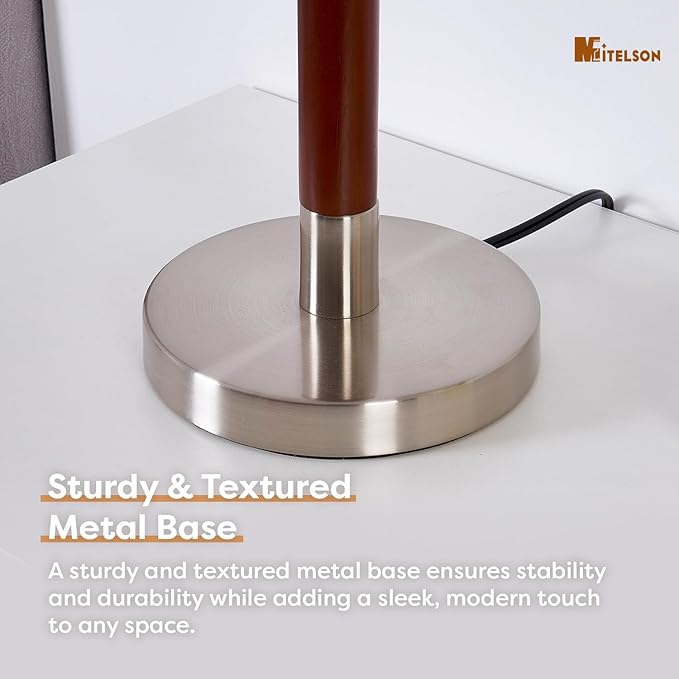 Mid Century Modern Lamp with Dimmable Switch and Bulb, LED Bedside Lamp for Bedroom, Wood Table Lamp for Nightstand, Desk Reading Lamp for Kids Room, Living Room, Office, Walnut Finish