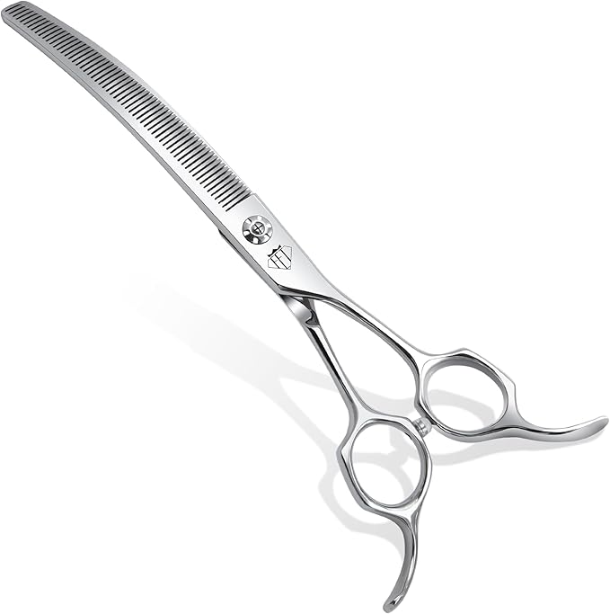Professional Curved Thinning Scissors for Dog Grooming, 30-Degree Curvature, Japanese 440C for Trimming Dogs Cats and Other Pets face and paws (Curved Thinner)