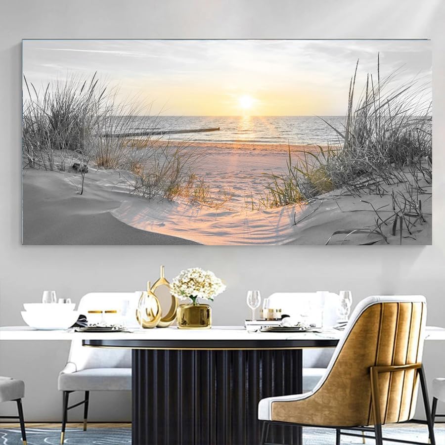 Yxbhhym-Beach Wall Art Prints Sunset Black and White Wall Art Coastal Wall Decor Ocean Picture for Living Room Wall Art Bedroom Seascape Artwork Sea Scene Painting Modern Bathroom Office Decor