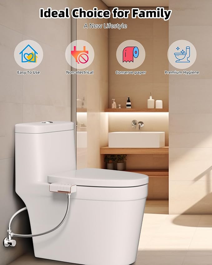 Hibbent Bidet Attachment for Toilet, Non-Electric Dual Nozzle for Frontal &