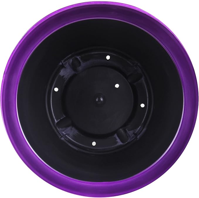 Garden Elements Indoor/Outdoor Glazed Brushed Happy Plastic Planter, Large, Dark Purple, 15" (Pack of 2)