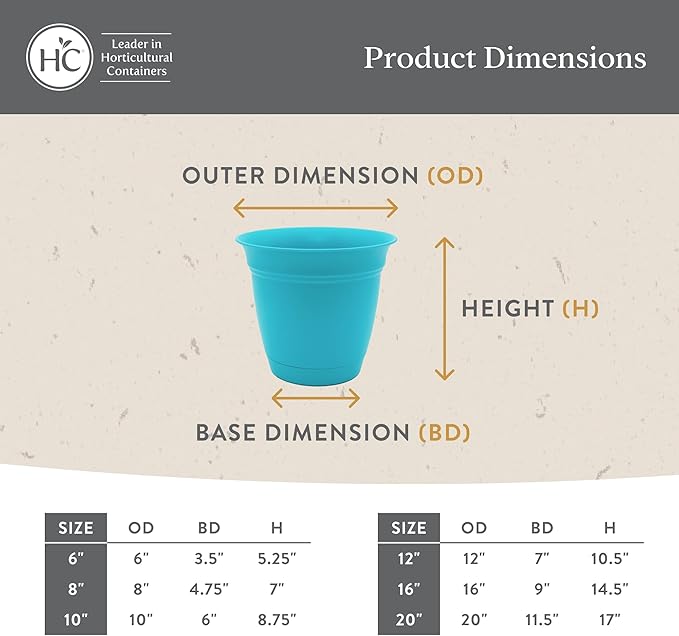 The HC Companies 8 Inch Eclipse Round Planter Pots with Drainage Holes & Attached Saucer, Lightweight UV-Resistant Plastic Indoor & Outdoor Planters, 4-Pack Flower Pots for Garden & Home Decor, Teal