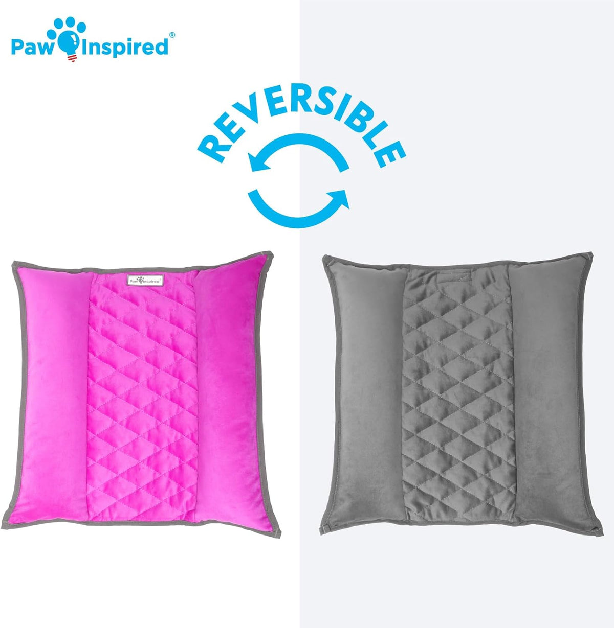 Paw Inspired Snuggle Bunny Bolster Bed for Rabbits, Cats, Dogs and Other Small Pets, Reversible Fleece Flop Bedding with Padded Sides (Gray/Pink)