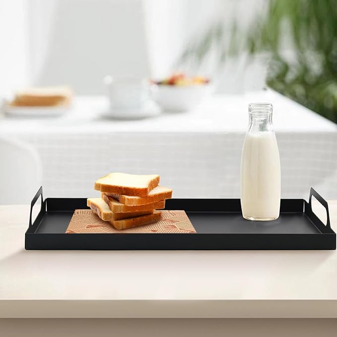 VANRA Metal Serving Tray Portable Bed Tray with Handles for Coffee Table, Living Room, Kitchen and Bathroom (Black)