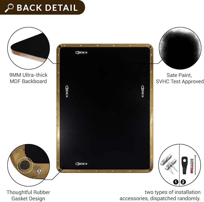 ANDY STAR Gold Bathroom Mirror, 30x36 Brushed Brass Rectangle Mirror