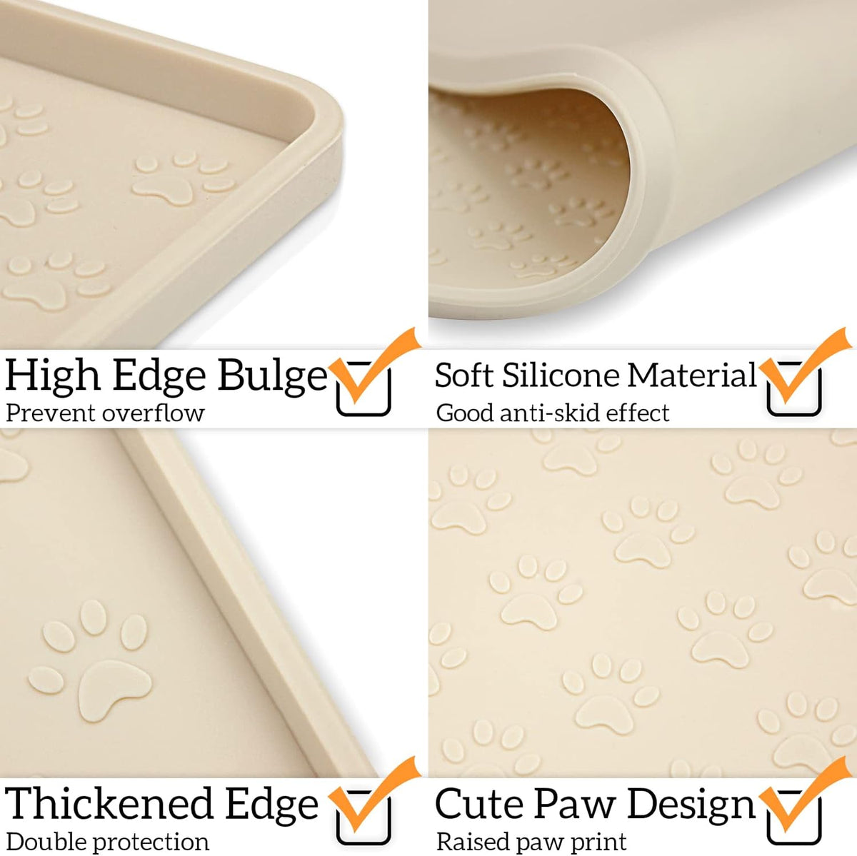 Ptlom Pet Placemat for Dog and Cat, Waterproof Non-Slip Silicone Feeding Bowl Mat Prevent Food and Water Overflow, Puppy Dish Feeder Fountain Trays Suitable for Medium and Small Pets, Beige